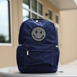 NWT Navy Embroidered Smiley Bacpack